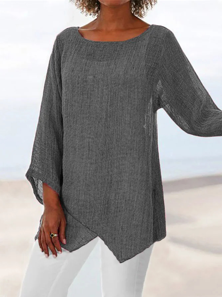Comstylish Casual Loose Asymmetrical Linen T-Shirt