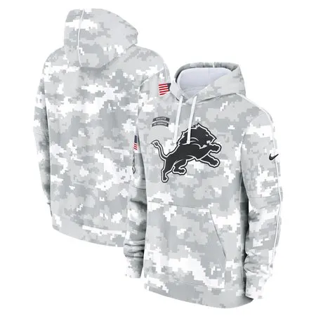 Youth Detroit Lions  White/Gray 2024 Salute To Service Pullover Hoodie