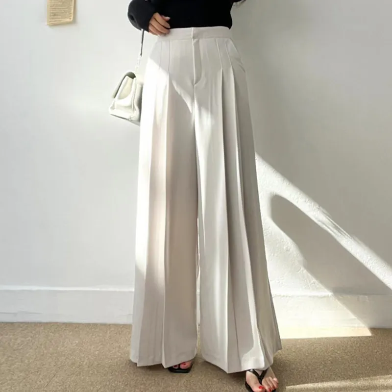Churchf Churchf Korean Chic Summer New Temperament High Waist Versatile Pressure Fold Design Loose Hanging Feeling Drag The Floor Wide Leg Suit Pants Woman