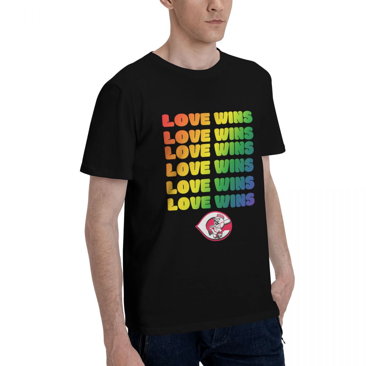 Cincinnati Reds Love Wins Pride Men's Cotton Crewneck T-Shirt
