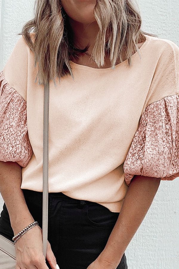 Patchwork Puff Sleeve On-trend T-Shirt