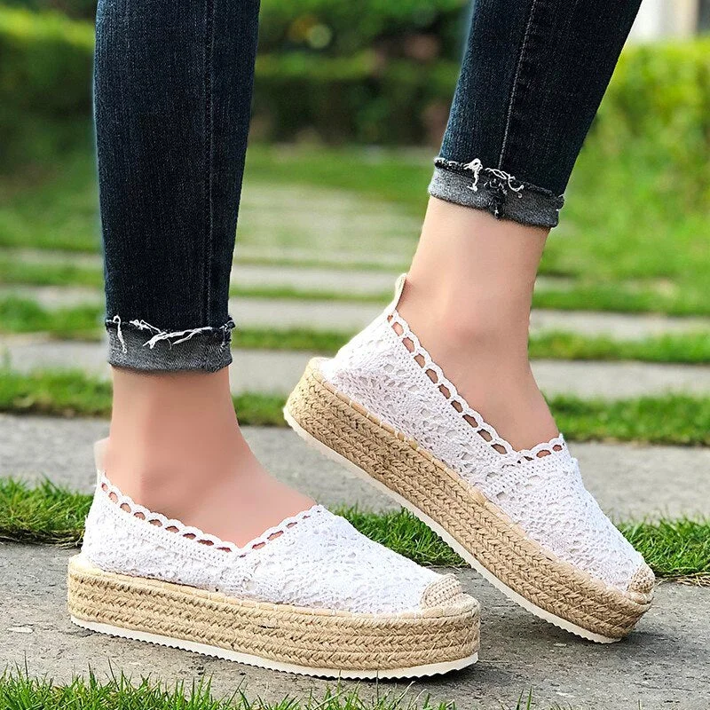 Women Shoes 2021 Fashion Summer Casual Shoes Cutouts Lace Canvas Hollow Breathable Platform Flat Shoes Woman Sneakers