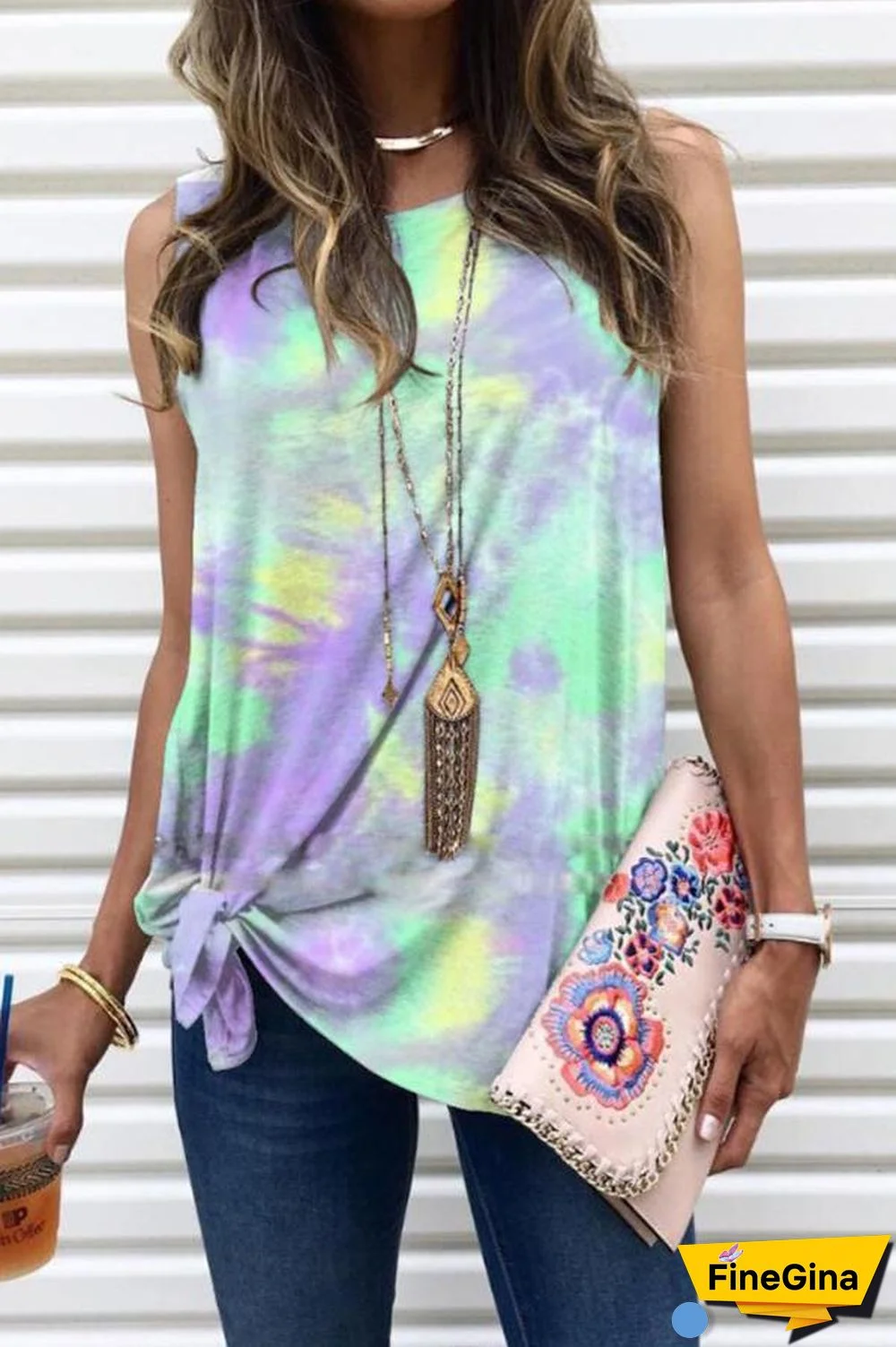 Casual Tie-dye Sleeveless Knotted Tank Top (3 Colors) P10645