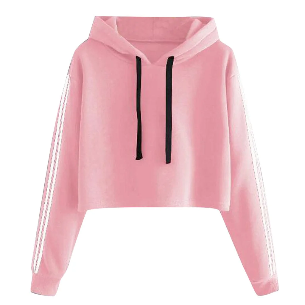 Fashion Women Crop Top Sweatshirt Hoodie Solid Lace Up Drawstring Long Sleeve Sweatershirt Hoodie Tops Harajuku Hoodie Women