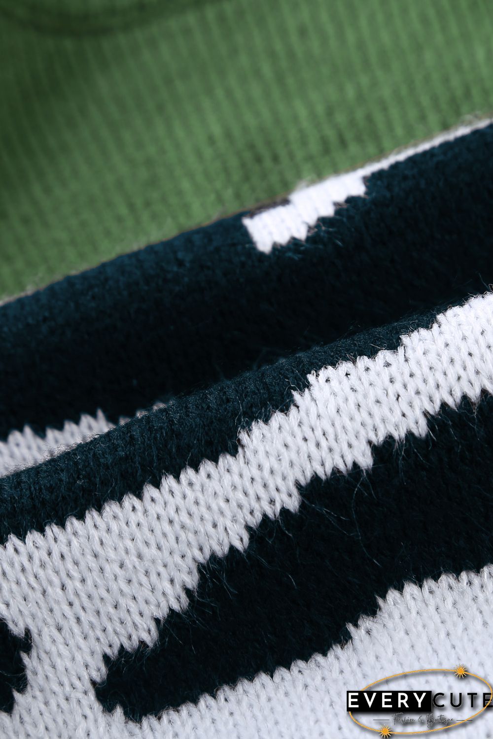 Green Color Block Leopard Splicing Sweater