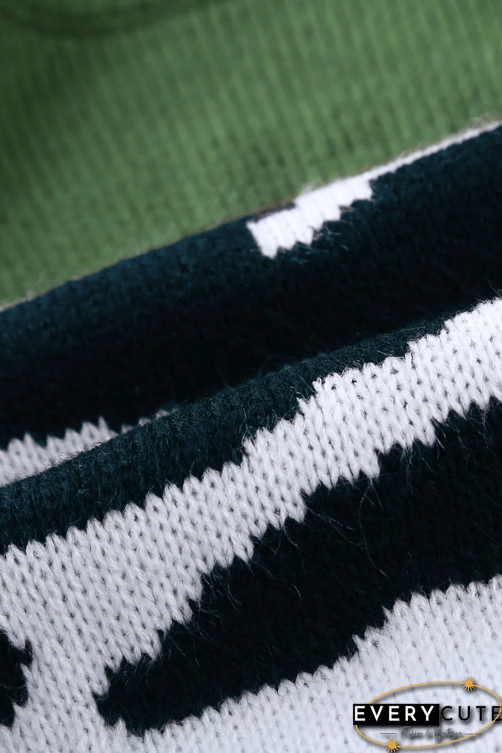 Green Color Block Leopard Splicing Sweater