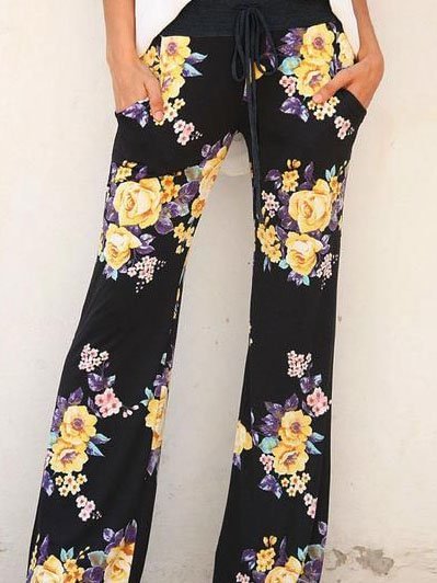 Casual Cotton-Blend Floral Pants