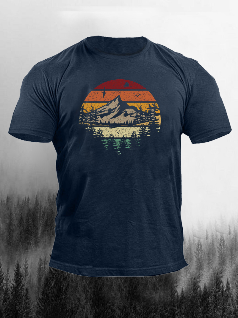 Men's Sunset Forest Mountain Short-Sleeved Shirt in  mildstyles