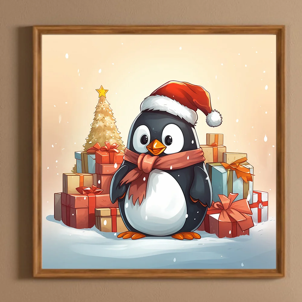 Full Round Diamond Painting 30*30cm - Penguin Giving Gifts