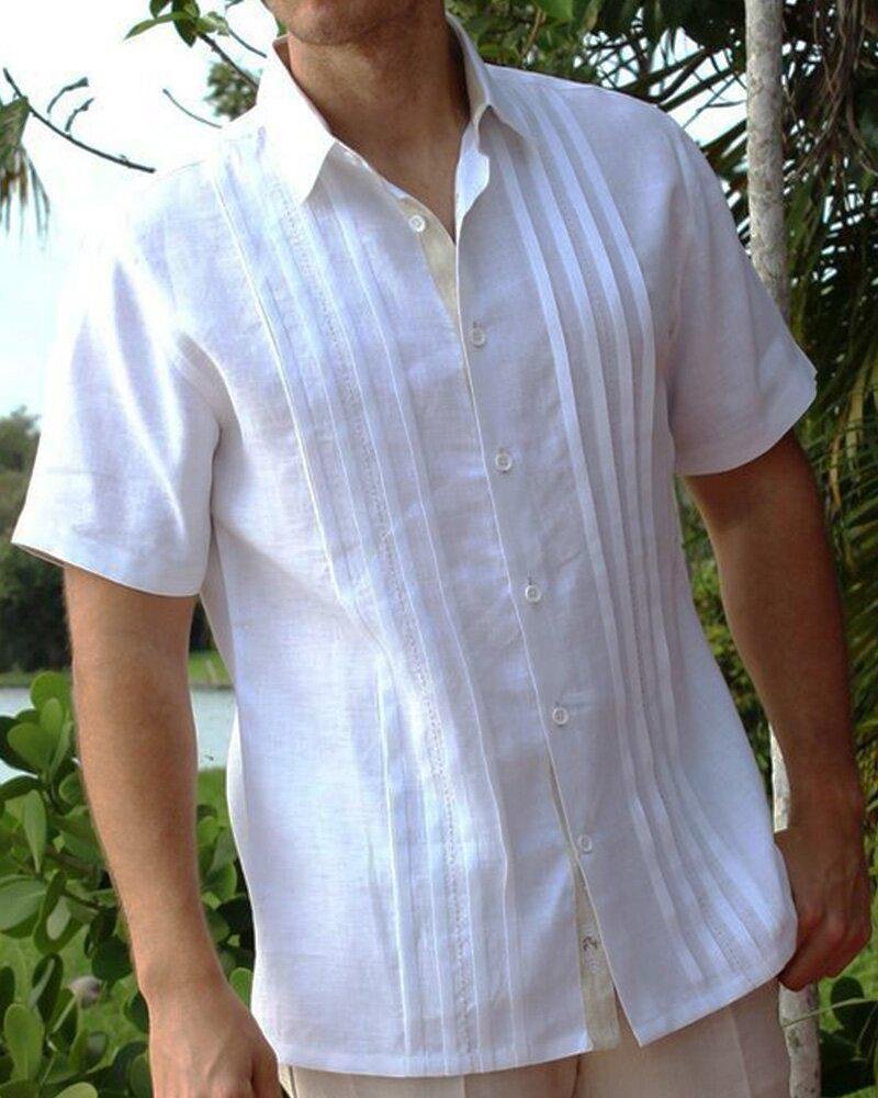 Men's casual pleated shirt short sleeve -07