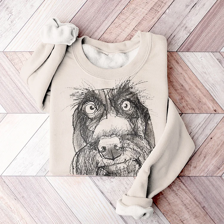 Comstylish Dog Print Crew Neck Long Sleeve Sweatshirt