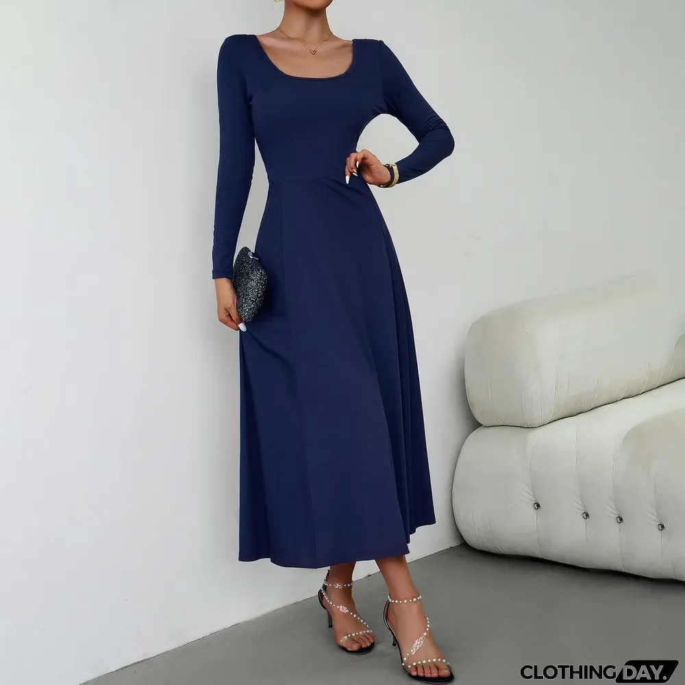 Women's Elegant Waist Long Sleeve Dress