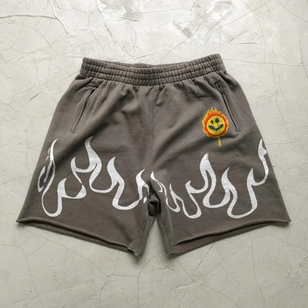 Flame smiley print retro track shorts