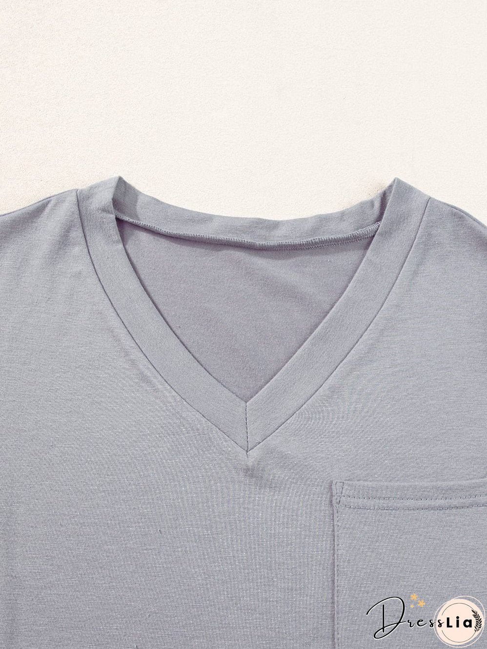 Medium Grey V Neck Pocketed Rounded Hem T-Shirt