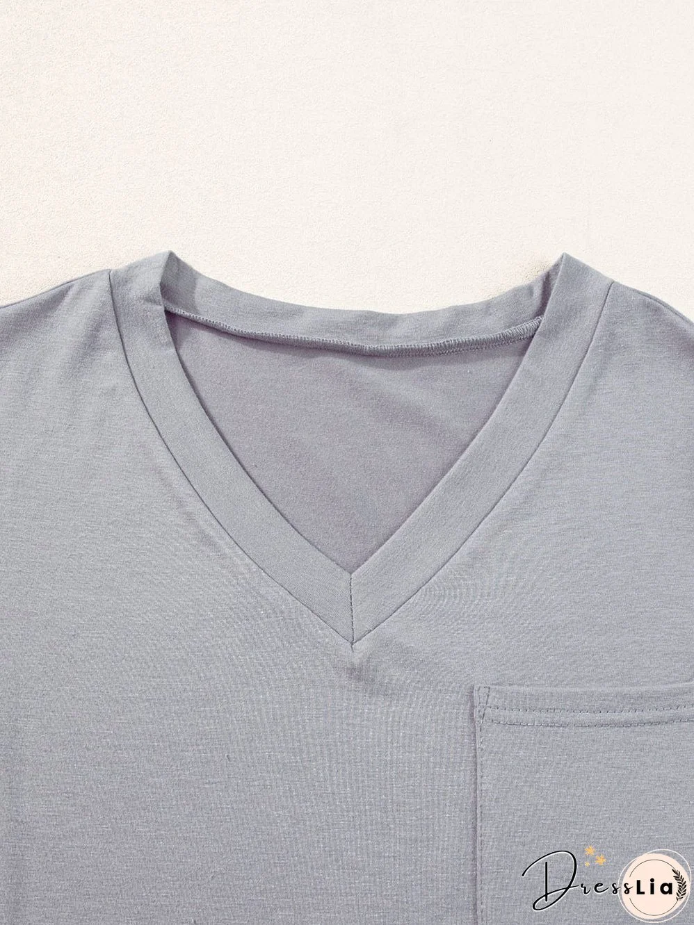Medium Grey V Neck Pocketed Rounded Hem T-Shirt