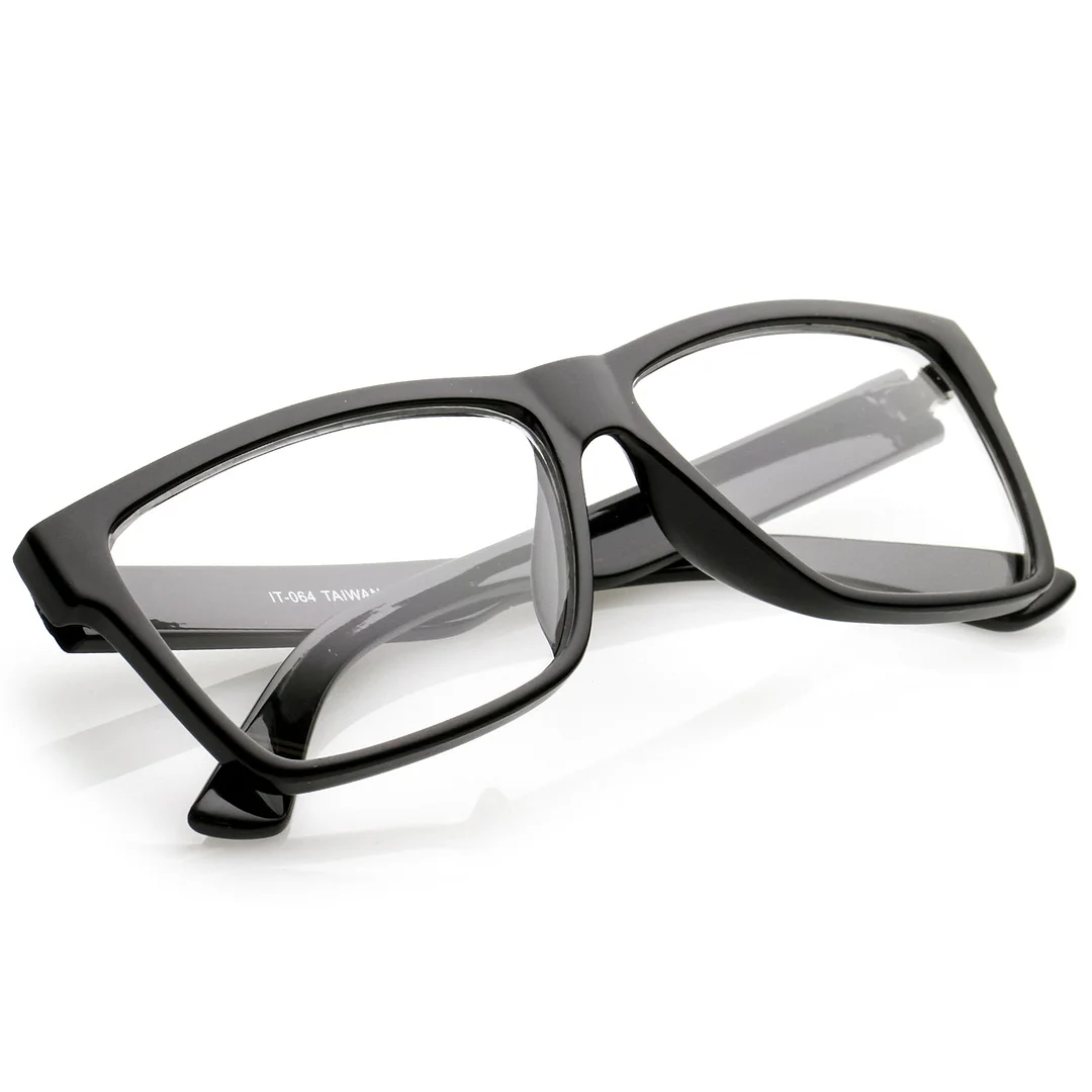 Classic Horn Rimmed Wide Arms Clear Lens Rectangle Eyeglasses 57mm
