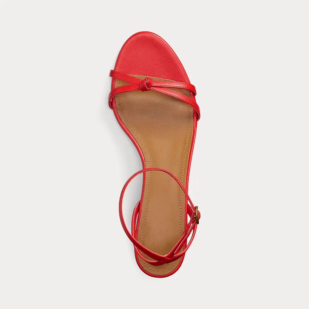 Red Faux Leather Open Toe Knot Buckle Kitten Heel Dress Sandals