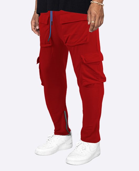 Casual Plain Cuff Zipper Decor Pockets Straight Drawstring Pants