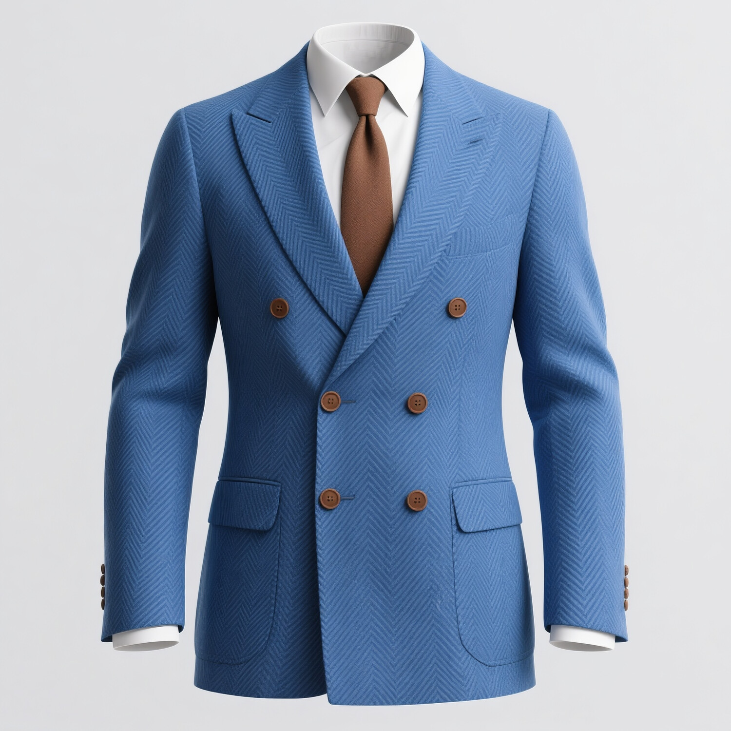Men's Herringbone Pattern Double Breasted Peak Lapel Long Sleeve Business Blazer
