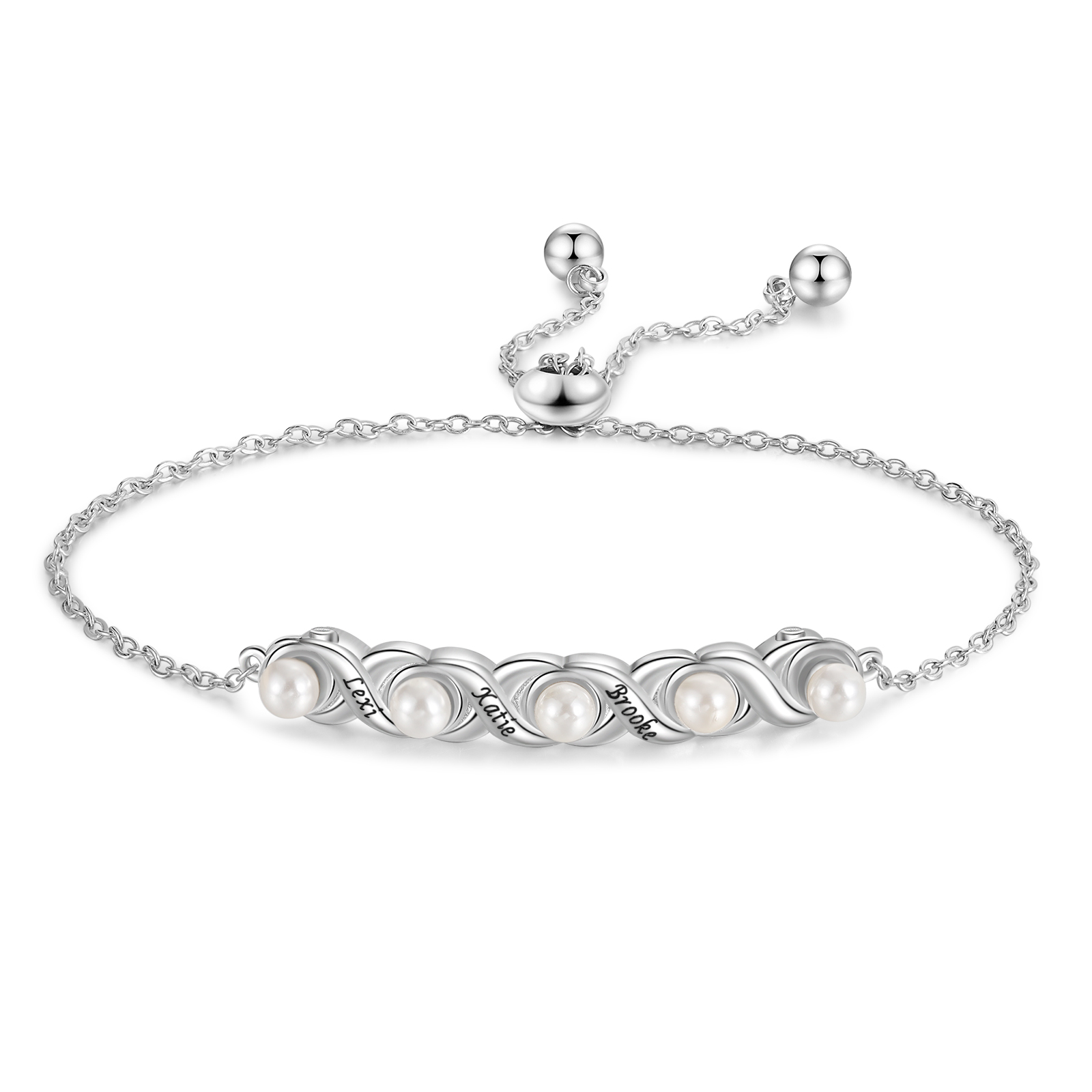 Personalized Family Bracelet with 3 Names Custom Pearl Infinity Bracelet