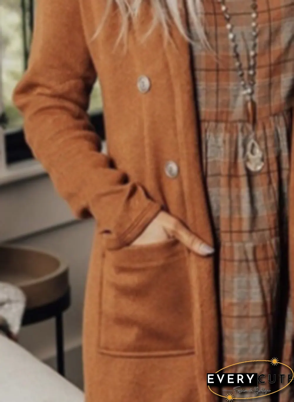 Casual Solid Color Pocket Coat Women