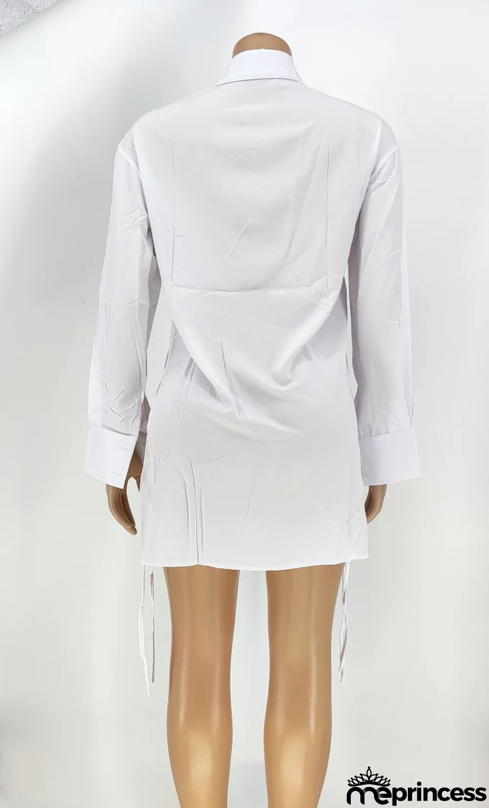 Autumn Casual White Lace Up Long Sleeve Long Shirt