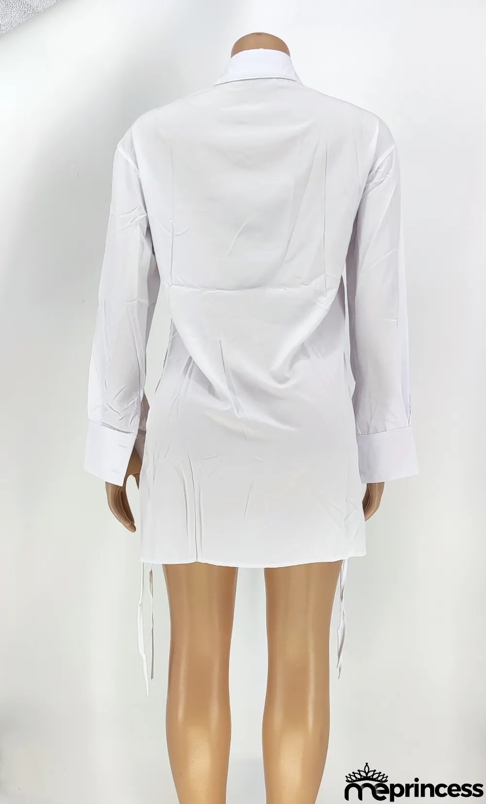 Autumn Casual White Lace Up Long Sleeve Long Shirt