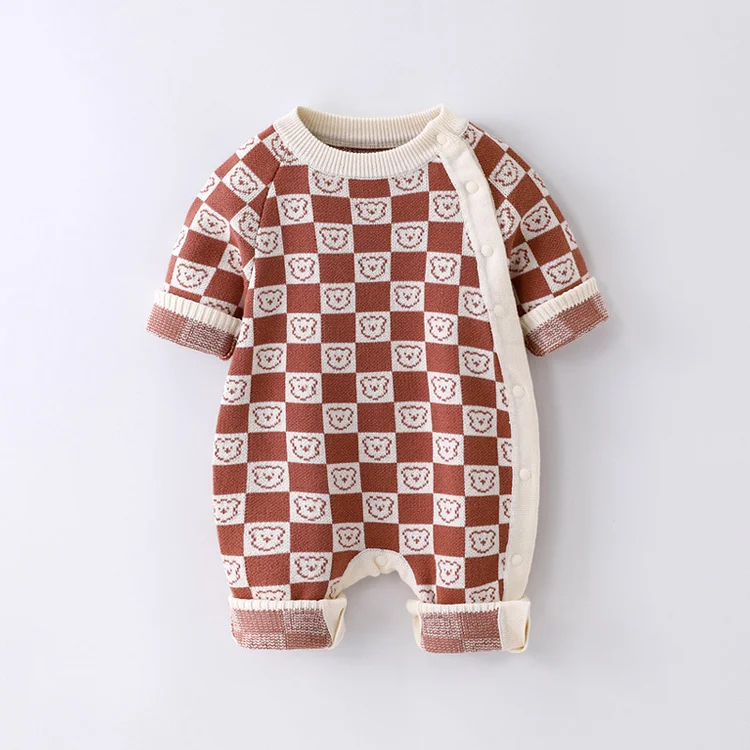 Baby Boy & Girl Cute Cartoon Graphic Knit Long Sleeve Romper