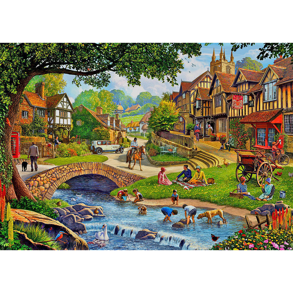 

40*30CM - Round Drill Diamond Painting - Village, 501 Original