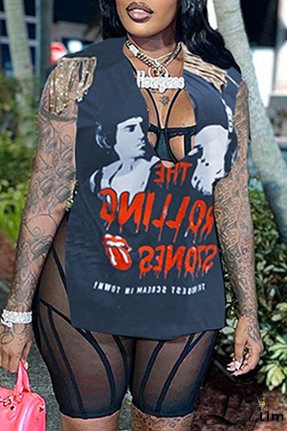 Brown Fashion Casual Print Tassel Patchwork V Neck T-Shirts