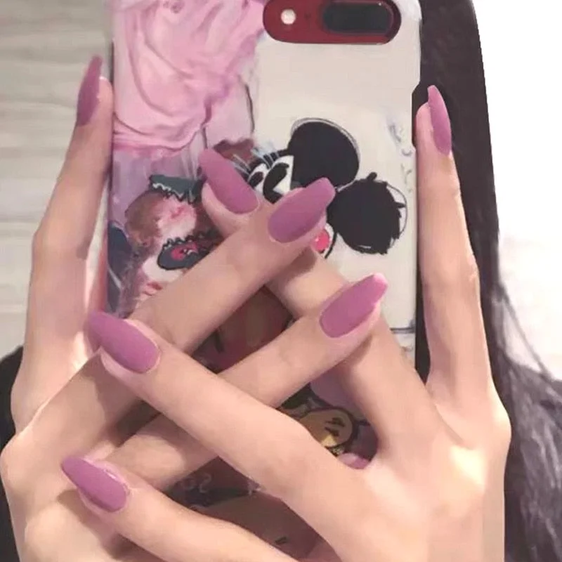 24pcs/box Khaki Pure Color Frosted Ballet matte Fake Nail press on Wearable Detachable Nail Tip Long Healthy full cover for Girl-Nail Inspo