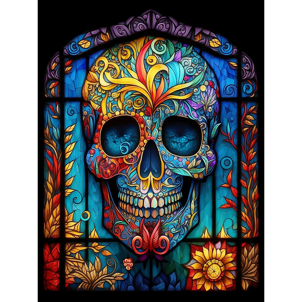 Diamond Painting - Full Round Drill - Stained Glass Skull(30*40cm)