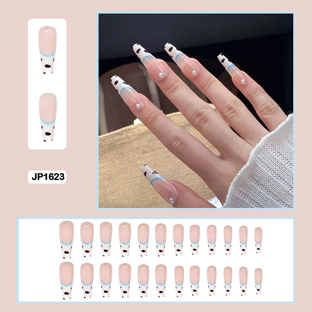 Fairy nail art Pearl decoration Wearable False Nails with glue 24pcs per box with wear tools-Nail Inspo