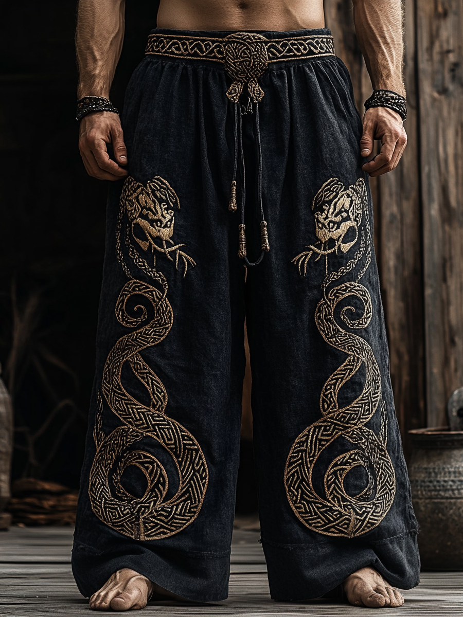 Men's Viking Nordic Sun Art Knot Jörmungandr Runes Pattern Pants / Rvogue / Rvogue