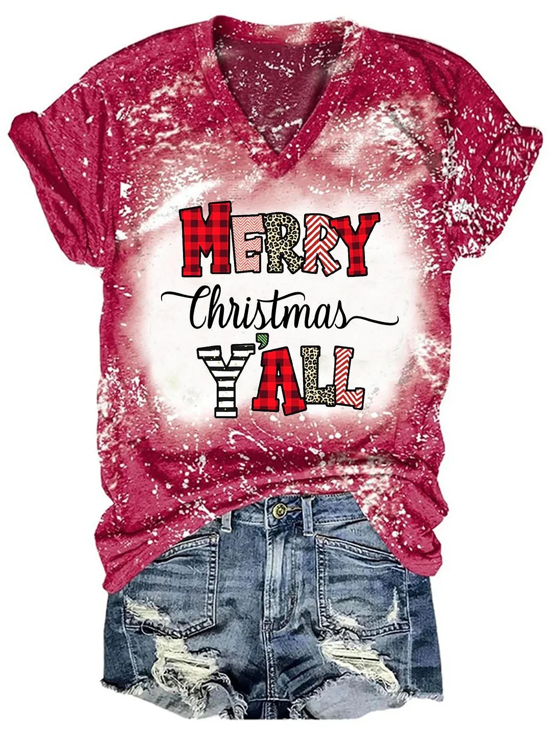 Merry Christmas Y'all Plaid Print T-shirt Regular price