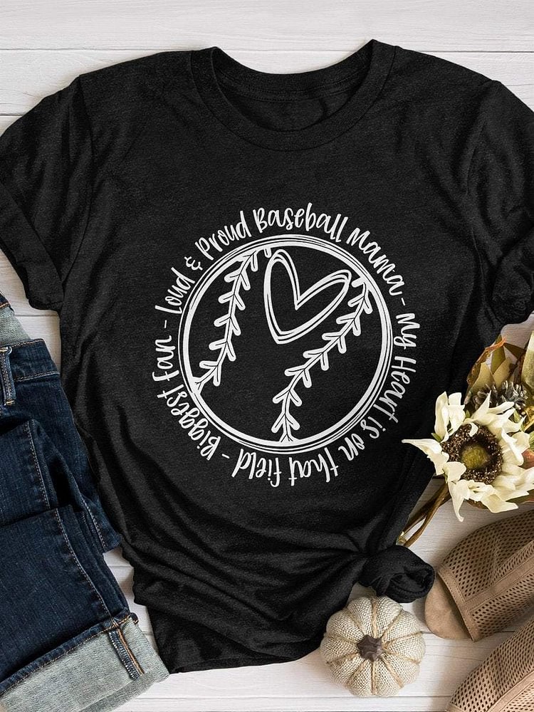 Baseball Mom Print Short Sleeve T-shirt
