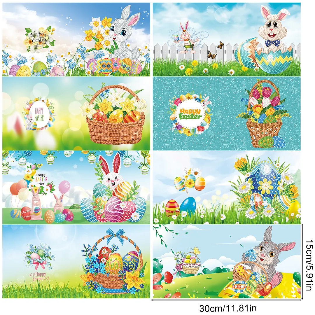 8PCS Easter Egg Rabbit DIY Diamond Painting Greeting Card Kits with Envelopes Diamond Art Greeting Cards Diamond Art Cards Kits for Adults DIY Crafts Family Friend Gifts