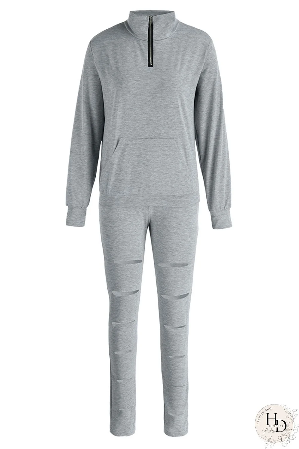 Black Casual Sportswear Solid Hollowed Out Patchwork Zipper Collar Long Sleeve Two Pieces