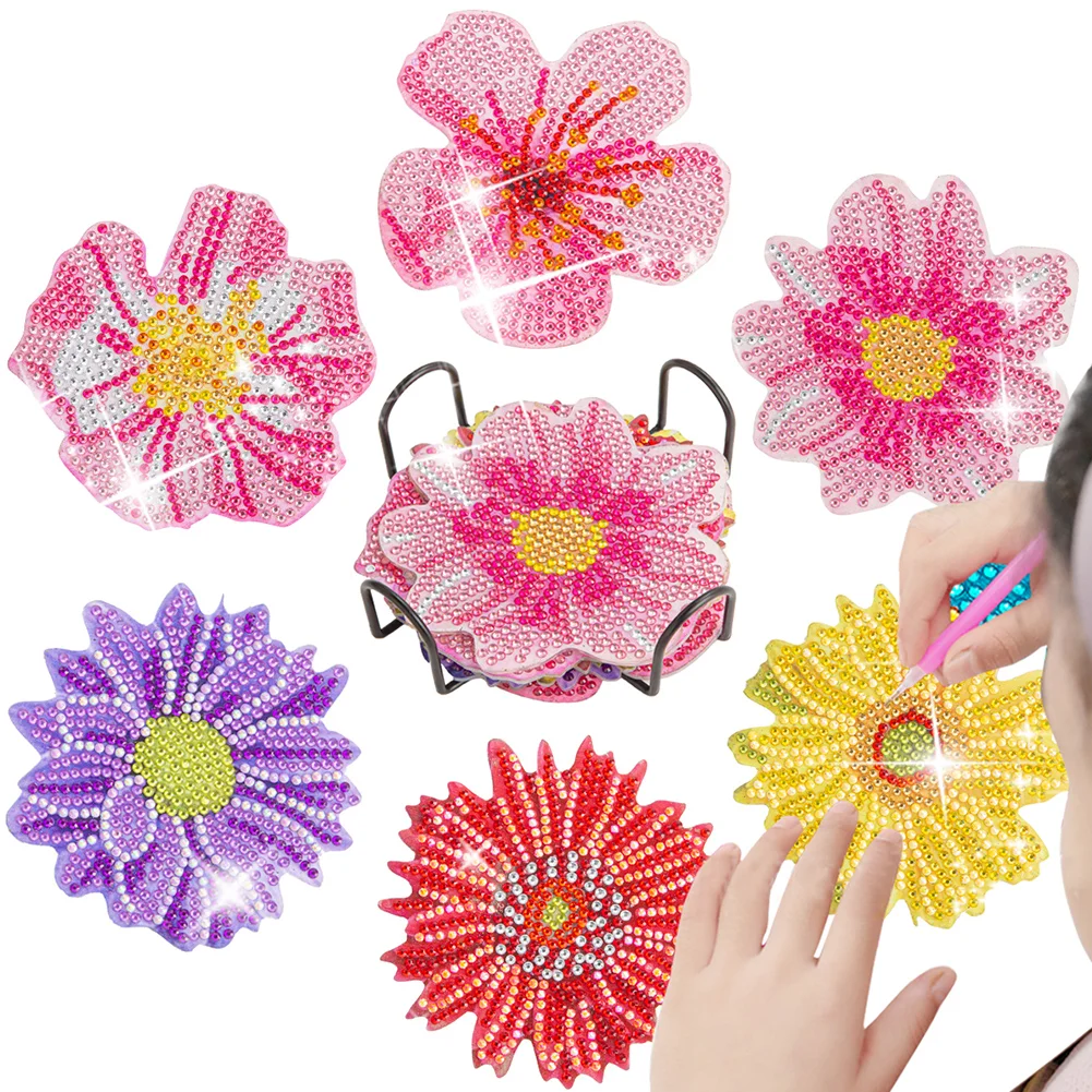 6pcs DIY Flower Anti Slip Coasters Stackable Creative for Tabletop Protection