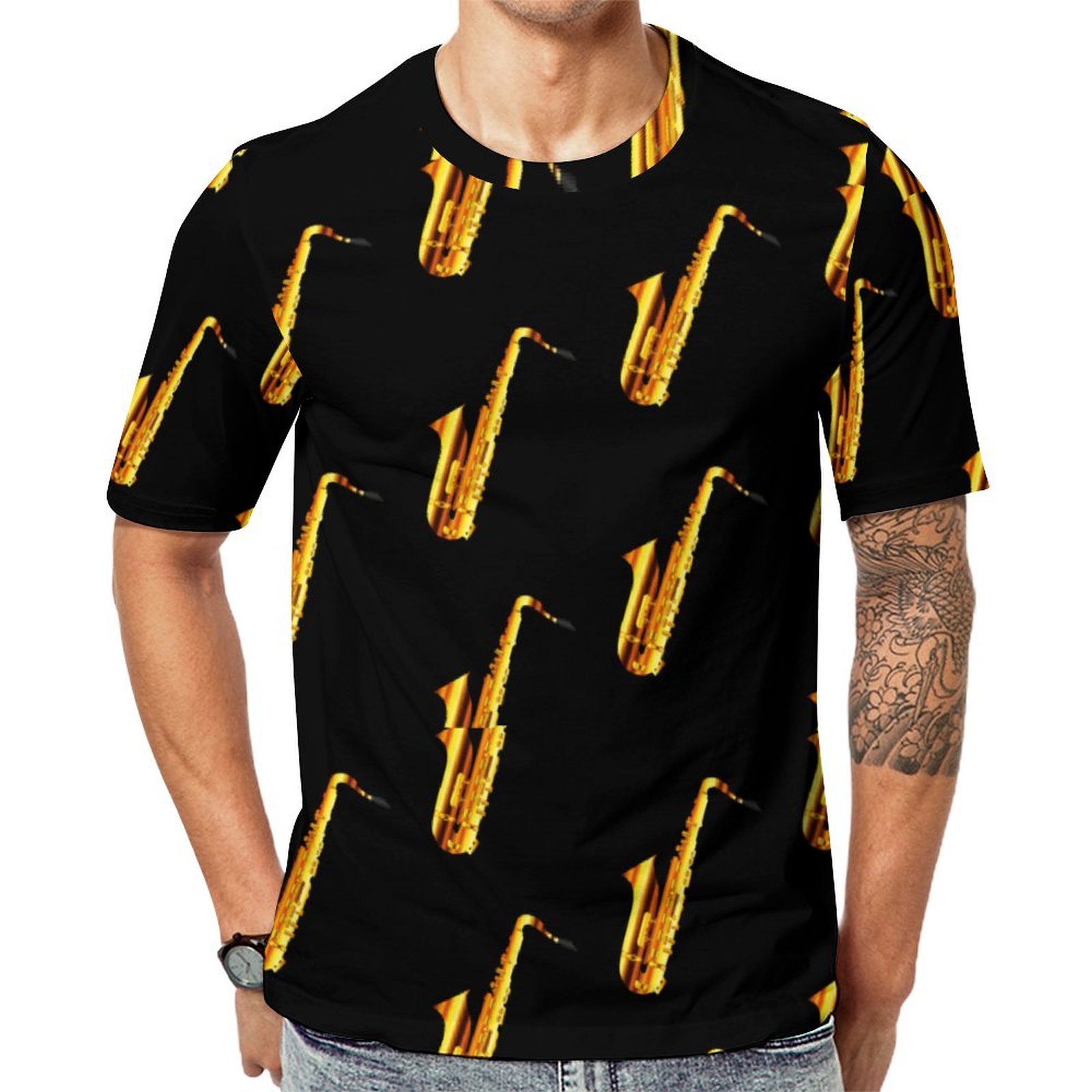 Elegant Saxophone Short Sleeve Print Unisex Tshirt Summer Casual Tees for Men and Women Coolcoshirts
