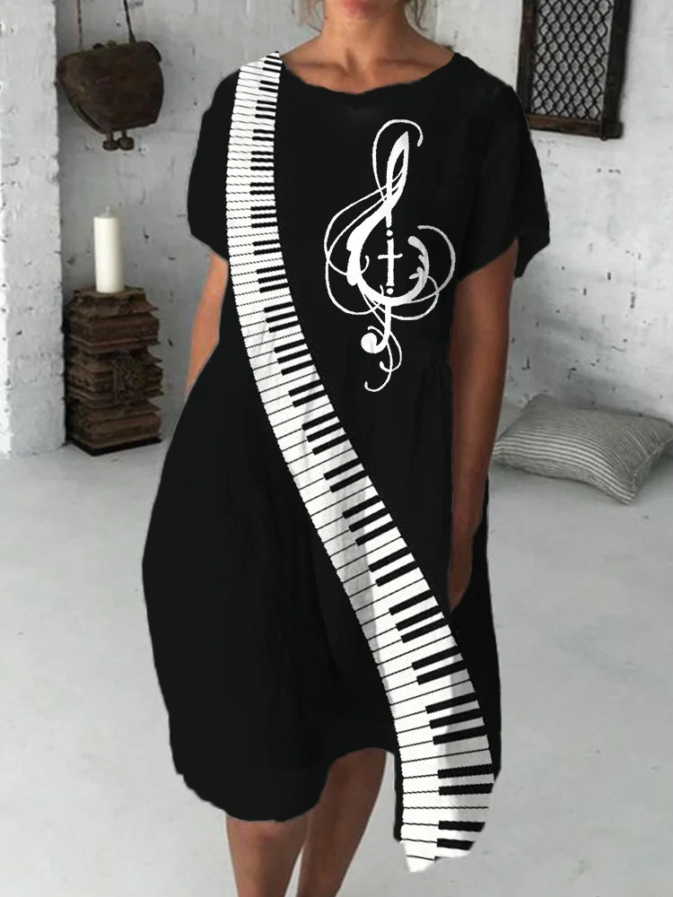 Piano Keys And Music Note Cross Midi Dress