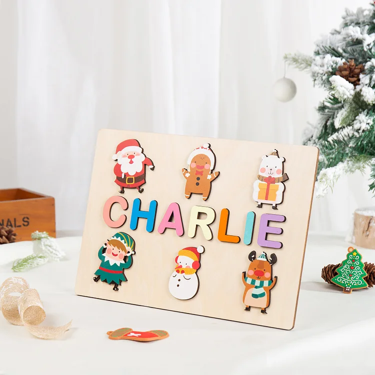 Weihnachtsthema Holz Puzzle-Personalisiertes 1 Name Weihnachten süße Karikatur Puzzle Geschenk für Vorschulkinder