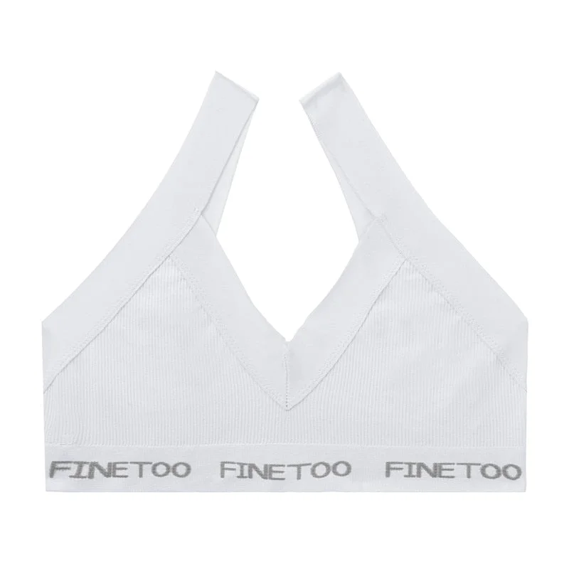 FINETOO Seamless Bra Set Women Deep V Tops Fashion Letter Panties M-XL Ladies Underwear Suit Tube Top Female Briefs Lingerie Set