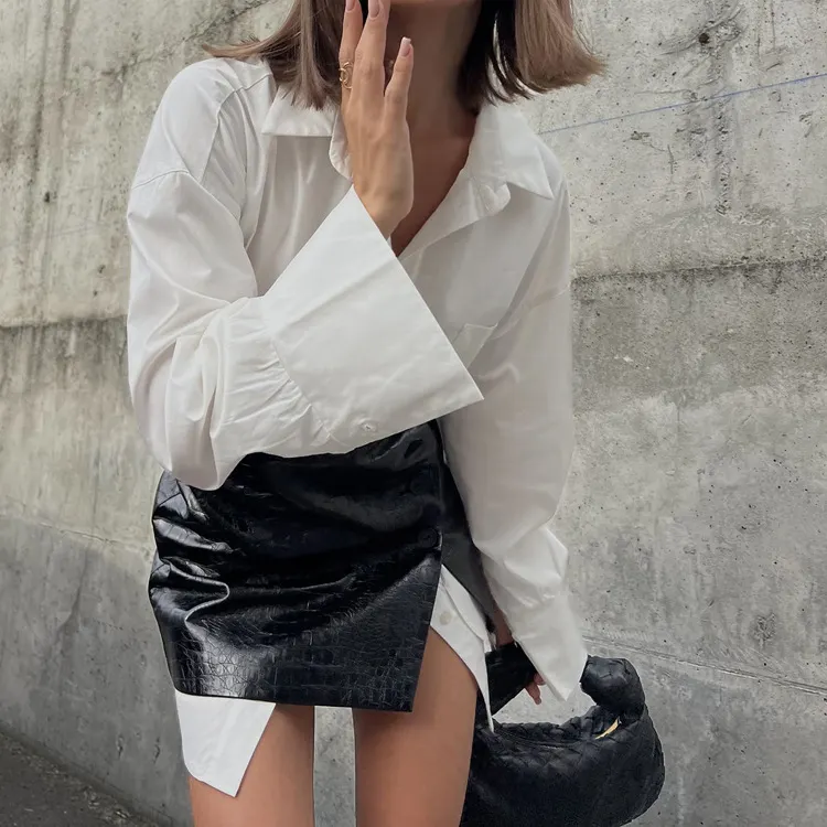 Churchf Churchf New Fashion Women's Spring Wear A Simple Loose White Shirt Waist Seal Short Skirt Suit