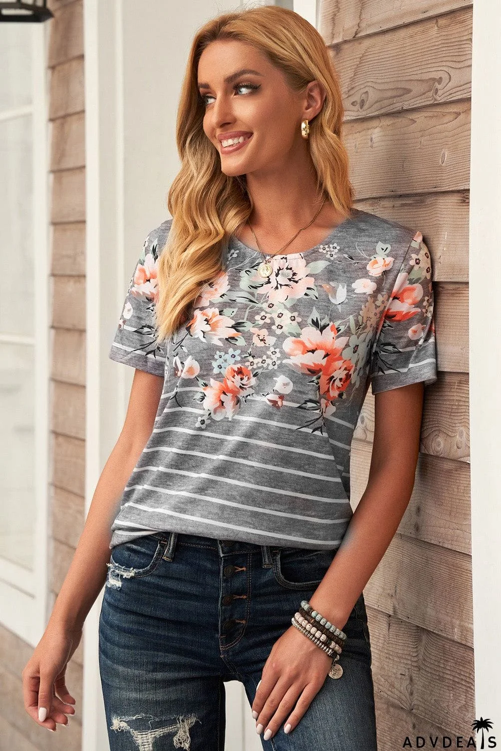 Spring Vibe Floral & Stripe Tee