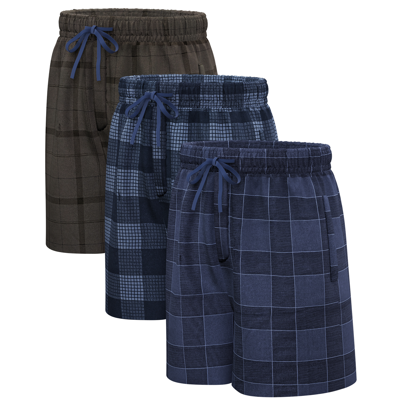 Men's Plaid Pajama Shorts Relaxed Fit Lounge Pants with Drawstring and Button Open Fly 3 Pack，3 Pack - H