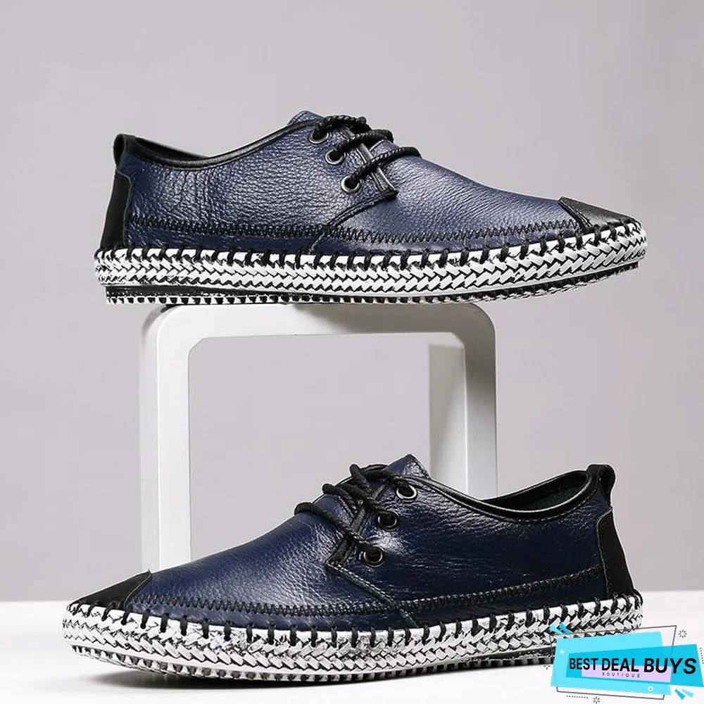 Men Breathable Comfortable Split Leather Men Loafers Flats Casual Shoes