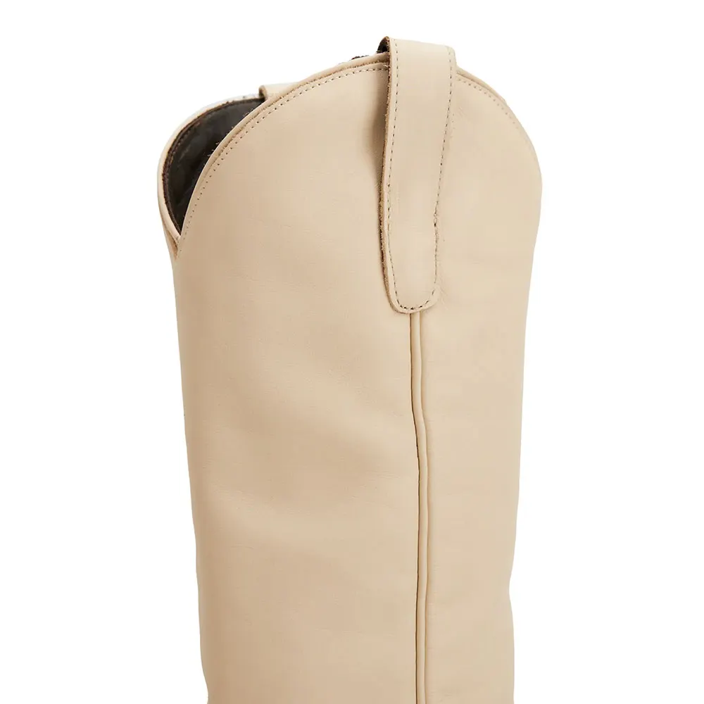 Women's Ivory Faux Leather Snip-Toe Casual Mid-Calf Cowgirl Boots