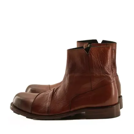 Handmade Cap-Toe Ankle Zipper Full-Grain Leather Men&rsquo;s Casual Boots