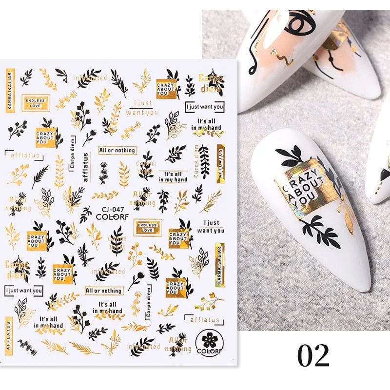 1 Pc White Gold Laser Leaves 3D Nail Stickers Leaf Cute Spring Sliders for Nails Flowers Adhesive Sticker Nail Art Design Decal-Nail Inspo